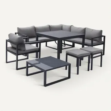 Salon De Jardin Modulable Ibiza En Tissu Gris 7 Places - Aluminium Anthracite