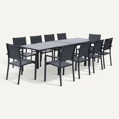 Salon De Jardin Lampedusa Extensible Textilène Gris 10 Pl. Aluminium Anthracite