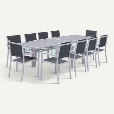 Salon De Jardin Lampedusa Extensible En Textilène Gris 10 Places - Aluminium Blanc Salon De Jardin Lampedusa Extensible En Textilène Gris 10 Places - Aluminium Blanc