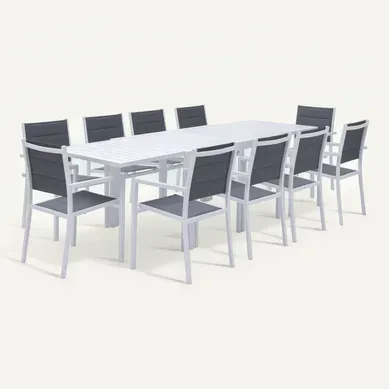 Salon De Jardin Venezia Extensible En Textilène Gris 10 Places - Aluminium Blanc Salon De Jardin Venezia Extensible En Textilène Gris 10 Places - Aluminium Blanc