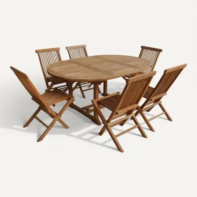 Salon De Jardin En Teck Massif Lombok - Table Ronde Extensible - 6 Places Salon De Jardin En Teck Massif Lombok - Table Ronde Extensible - 6 Places