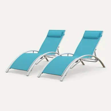 Lot De 2 Transats Galapagos En Textilène Bleu - Aluminium Blanc
