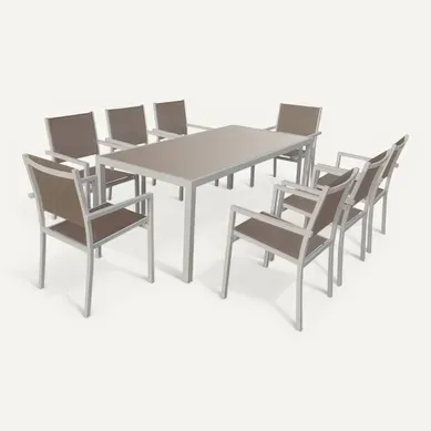 Salon De Jardin Bari En Textilène Taupe 8 Places - Aluminium Taupe Salon De Jardin Bari En Textilène Taupe 8 Places - Aluminium Taupe