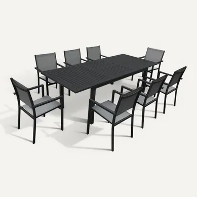 Salon De Jardin Capri Extensible En Textilène Gris 8 Places - Aluminium Anthracite Salon De Jardin Capri Extensible En Textilène Gris 8 Places - Aluminium Anthracite