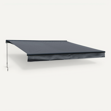 Store Banne Saule 3,95 × 3m Avec Semi-coffre - Toile Anthracite Et Structure Grise Store Banne Saule 3,95 × 3m Avec Semi-coffre - Toile Anthracite Et Structure Grise