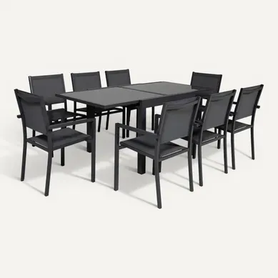 Salon De Jardin Lampedusa Extensible Textilène Gris 8 Pl. Aluminium Anthracite
