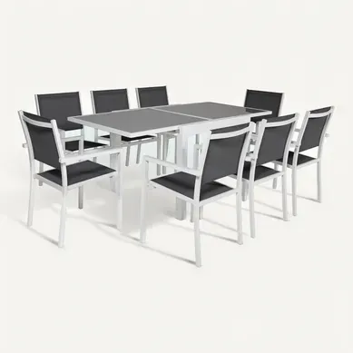 Salon De Jardin Lampedusa Extensible En Textilène Gris 8 Places - Aluminium Blanc Salon De Jardin Lampedusa Extensible En Textilène Gris 8 Places - Aluminium Blanc