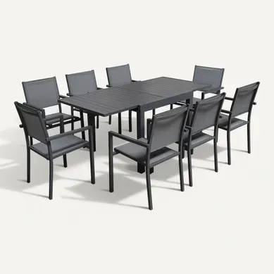 Salon De Jardin Venezia Extensible 90/180, 8 Places Aluminium Anthracite Et Gris