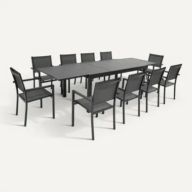 Salon De Jardin Venezia Extensible 180/300 10 Pl. Aluminium Anthracite Et Gris