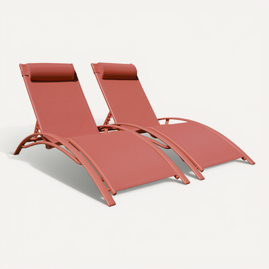 Lot De 2 Transats Galapagos En Textilène Terracotta - Aluminium Terracotta