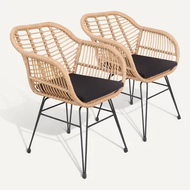 Lot De 2 Fauteuils En Rotin Synthétique Avec Coussins Cinta Lot De 2 Fauteuils En Rotin Synthétique Avec Coussins Cinta