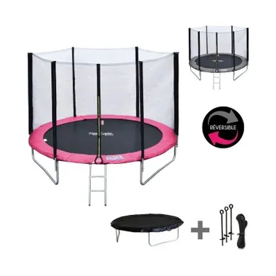 Trampoline 180cm Réversible Rose / Gris Cairns + Échelle, Bâche Et Kit D'ancrage Trampoline 180cm Réversible Rose / Gris Cairns + Échelle, Bâche Et Kit D'ancrage