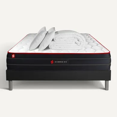 Ensemble Matelas Boost 160x200 + Sommier Noir + Couette + 2 Oreillers - Ressorts Ensachés Et Mémoire Ensemble Matelas Boost 160x200 + Sommier Noir + Couette + 2 Oreillers - Ressorts Ensachés Et Mémoire