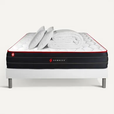 Ensemble Matelas Boost 160x200 + Sommier Blanc + Couette + 2 Oreillers - Ressorts Ensachés Et Mémoir Ensemble Matelas Boost 160x200 + Sommier Blanc + Couette + 2 Oreillers - Ressorts Ensachés Et Mémoir