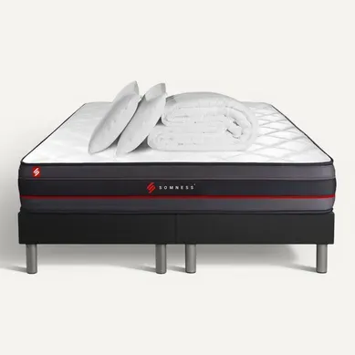 Ensemble Matelas Regen 200x200 + Double Sommiers Noir 100x200 + Couette + 2 Oreillers - Mémoire De F Ensemble Matelas Regen 200x200 + Double Sommiers Noir 100x200 + Couette + 2 Oreillers - Mémoire De F