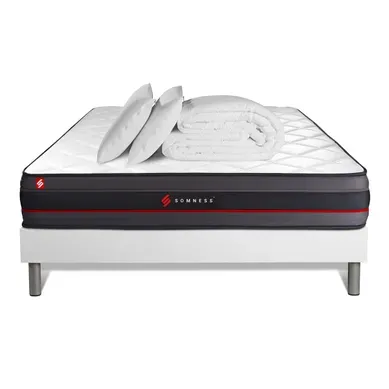 Ensemble  180x200 Matelas Regen À Mémoire De Forme + Sommier Kit Blanc + Couette 260x240cm + 2 Oreil