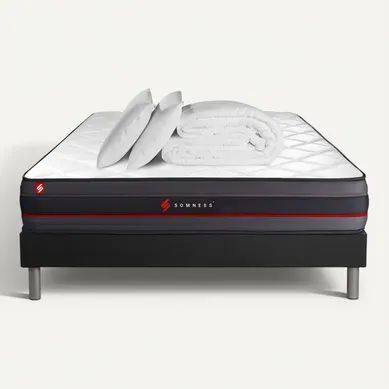 Ensemble 200x200 Matelas Regen À Mémoire De Forme + Sommier Kit Noir + Couette 260x240cm + 2 Oreill Ensemble 200x200 Matelas Regen À Mémoire De Forme + Sommier Kit Noir + Couette 260x240cm + 2 Oreill