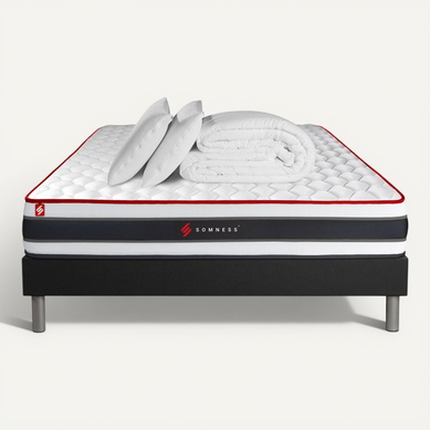 Ensemble 140x190 Matelas Energy Ressorts Ensachés Et Mémoire De Forme + Sommier Kit Noir + Couette Ensemble 140x190 Matelas Energy Ressorts Ensachés Et Mémoire De Forme + Sommier Kit Noir + Couette