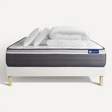 Ensemble  Matelas Actiflex Plus 160x200 Ressorts Ensachés+mémoire De Forme + Sommier Kit Blanc + 2 O