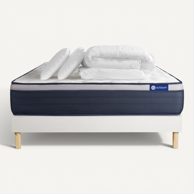 Ensemble  Matelas Mémoire De Forme Actimemo Max 180x200 Cm  Sommier Kit Blanc + 2 Oreillers +couette