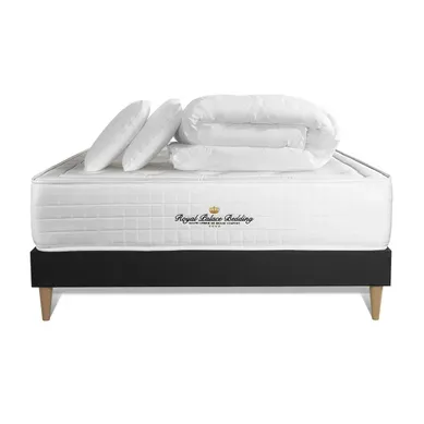 Ensemble Matelas À Mémoire De Forme Maxi épaisseur Buckingham 180x200cm + Sommier Kit Noir + 2 Oreil