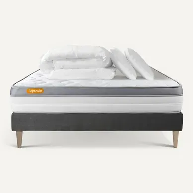 Ensemble Matelas + Sommier Kit Gris 180x200 Memo Zen Mousse À Mémoire De Forme Maxi épaisseur + Coue