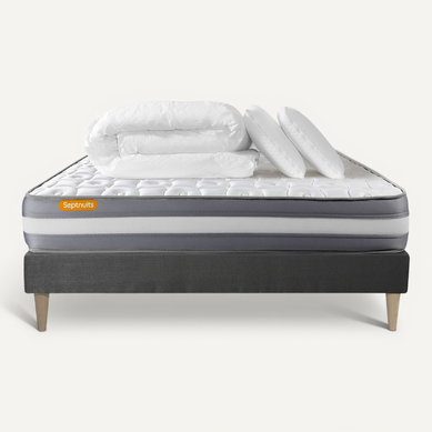 Pack Matelas + Sommier Kit Gris 160x200 Memo Plus Mémoire De Forme + 2 Oreillers + Couette - Mémoire Pack Matelas + Sommier Kit Gris 160x200 Memo Plus Mémoire De Forme + 2 Oreillers + Couette - Mémoire