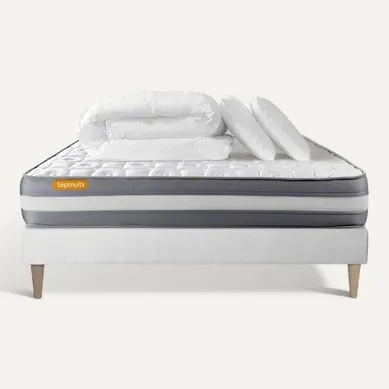 Pack Matelas + Sommier Kit Blanc 180x200 Memo Plus Mémoire De Forme + 2 Oreillers + Couette - Mémoir Pack Matelas + Sommier Kit Blanc 180x200 Memo Plus Mémoire De Forme + 2 Oreillers + Couette - Mémoir