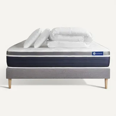 Ensemble  Actiflex Confort Matelas Ressorts Ensachés+mémoire De Forme 180x200 + Sommier Kit Gris +2o