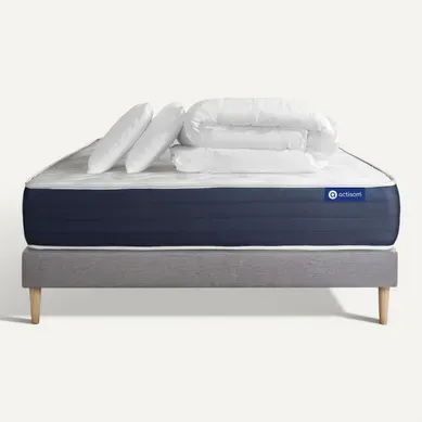 Ensemble  Matelas Ressorts Ensachés + Mémoire De Forme Actiflex Sleep 180x200 + Sommier Kit Gris +2o