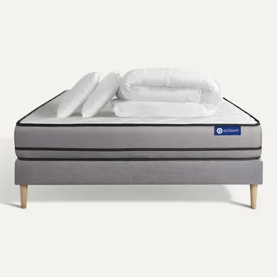 Ensemble  Matelas Actiflex Night 180x200 Ressorts Ensaches 3zones Confort + Sommier Kit Gris + 2 Ore
