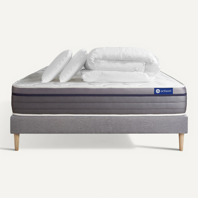 Ensemble Matelas Latex + Mémoire De Forme Actilatex Zen 140x200 Cm + Sommier Kit Gris + 2 Oreillers Ensemble Matelas Latex + Mémoire De Forme Actilatex Zen 140x200 Cm + Sommier Kit Gris + 2 Oreillers