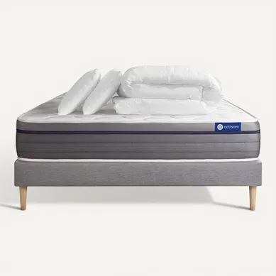 Ensemble Matelas Latex + Mémoire De Forme Actilatex Zen 140x190 Cm + Sommier Kit Gris + 2 Oreillers Ensemble Matelas Latex + Mémoire De Forme Actilatex Zen 140x190 Cm + Sommier Kit Gris + 2 Oreillers