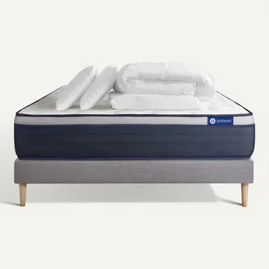 Ensemble  Matelas Latex + Mémoire De Forme Actilatex Max 180x200 Cm + Sommier Kit Gris + 2 Oreillers