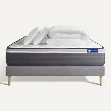Ensemble  Matelas Actilatex Plus 180x200 Cm Latex + Mémoire De Forme + Sommier Kit Gris + 2 Oreiller