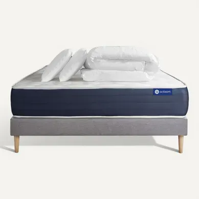 Ensemble  Matelas Latex Et Mémoire De Forme Actilatex Sleep 180x200 Cm + Sommier Kit Gris + 2 Oreill