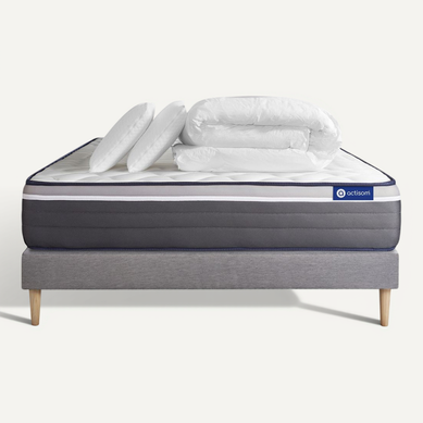 Ensemble Matelas Actimemo Plus 140x190 Mémoire De Forme 7zones Confort + Sommier Kit Gris + 2 Oreil Ensemble Matelas Actimemo Plus 140x190 Mémoire De Forme 7zones Confort + Sommier Kit Gris + 2 Oreil