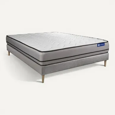 Ensemble Matelas Mémoire De Forme 200x200 Actimemo Night Ep:20 Cm - Sommier Kit Gris Ensemble Matelas Mémoire De Forme 200x200 Actimemo Night Ep:20 Cm - Sommier Kit Gris