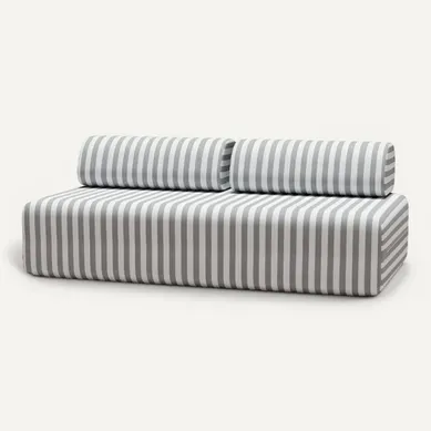 Canapé 3 Places Modulable - Tissu Extérieur À Rayures, Blanc Et Gris Canapé 3 Places Modulable - Tissu Extérieur À Rayures, Blanc Et Gris