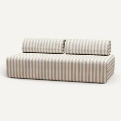 Canapé 3 Places Modulable - Tissu Extérieur À Rayures, Blanc Et Beige Canapé 3 Places Modulable - Tissu Extérieur À Rayures, Blanc Et Beige
