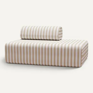 Canapé 2 Places Modulable - Tissu Extérieur À Rayures, Blanc Et Beige Canapé 2 Places Modulable - Tissu Extérieur À Rayures, Blanc Et Beige