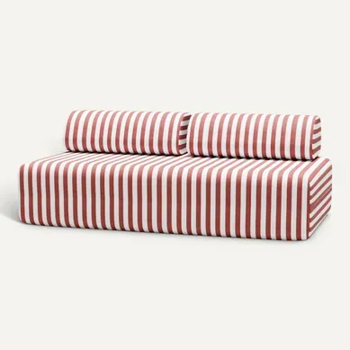 Canapé 3 Places Modulable - Tissu Extérieur À Rayures, Blanc Et Rouge Canapé 3 Places Modulable - Tissu Extérieur À Rayures, Blanc Et Rouge
