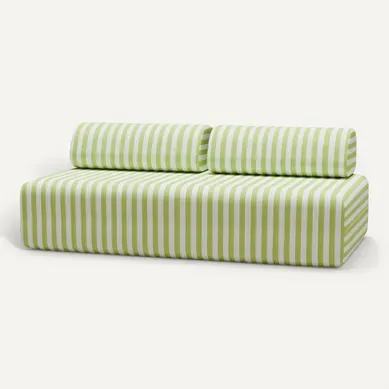 Canapé 3 Places Modulable - Tissu Extérieur À Rayures, Blanc Et Vert Anis Canapé 3 Places Modulable - Tissu Extérieur À Rayures, Blanc Et Vert Anis