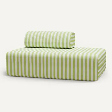 Canapé 2 Places Modulable - Tissu Extérieur À Rayures, Blanc Et Vert Anis Canapé 2 Places Modulable - Tissu Extérieur À Rayures, Blanc Et Vert Anis