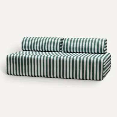Canapé 3 Places Modulable - Tissu Extérieur À Rayures, Blanc Et Vert Foncé Canapé 3 Places Modulable - Tissu Extérieur À Rayures, Blanc Et Vert Foncé