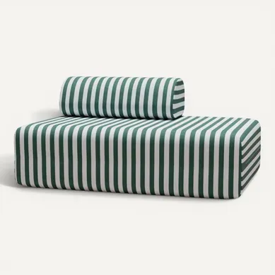 Canapé 2 Places Modulable - Tissu Extérieur À Rayures, Blanc Et Vert Foncé Canapé 2 Places Modulable - Tissu Extérieur À Rayures, Blanc Et Vert Foncé