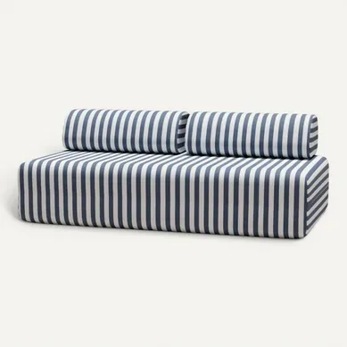 Canapé 3 Places Modulable - Tissu Extérieur À Rayures, Blanc Et Bleu Foncé Canapé 3 Places Modulable - Tissu Extérieur À Rayures, Blanc Et Bleu Foncé