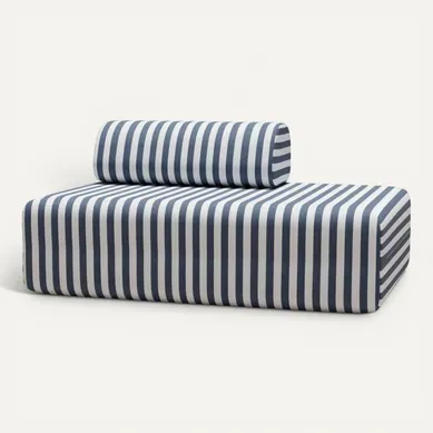 Canapé 2 Places Modulable - Tissu Extérieur À Rayures, Blanc Et Bleu Foncé Canapé 2 Places Modulable - Tissu Extérieur À Rayures, Blanc Et Bleu Foncé