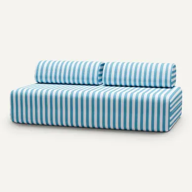 Canapé 3 Places Modulable - Tissu Extérieur À Rayures, Blanc Et Bleu Canapé 3 Places Modulable - Tissu Extérieur À Rayures, Blanc Et Bleu