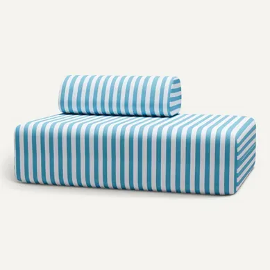 Canapé 2 Places Modulable - Tissu Extérieur À Rayures, Blanc Et Bleu Canapé 2 Places Modulable - Tissu Extérieur À Rayures, Blanc Et Bleu